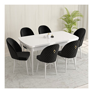 Marsilya Beyaz 80x132 Mdf Açılabilir Mutfak Masası Takımı 6 Adet Sandalye