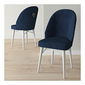 Marsilya Beyaz Mermer Desen 80x132 Mdf Açılabilir Mutfak Masası Takımı 4 Adet Sandalye Lacivert