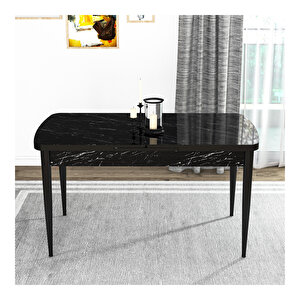 Marsilya Siyah Mermer Desen 80x132 Mdf Açılabilir Mutfak Masası Takımı 4 Adet Sandalye