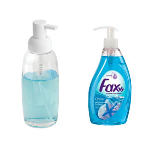 Beyaz Cam Sıvı Sabunluk Ve 400 Ml Sıvı Sabun Okyanus Kokulu