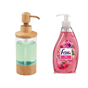 Bambu Akrilik Sıvı Sabunluk Ve 400 Ml Sıvı Sabun Gül Kokulu