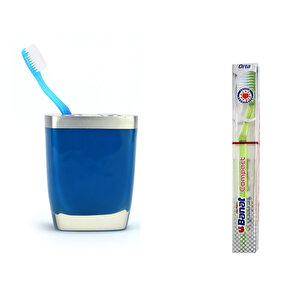 Gri Mavi Poliresin Diş Fırçalık Ve Diş Fırçası 8x4x11cm