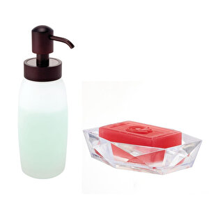 Buz Desenli Cam Sıvı Sabunluk Ve Akrilik Sabunluk 2'li Banyo Seti