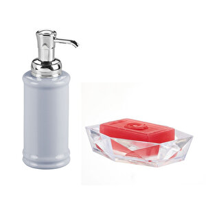 Gri Porselen Sıvı Sabunluk Ve Akrilik Sabunluk 2'li Banyo Seti