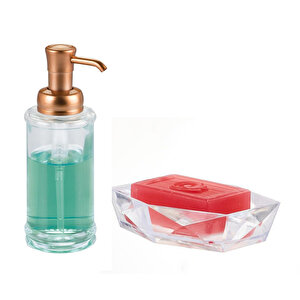 Cam Sıvı Sabunluk Ve Akrilik Sabunluk 2'li Banyo Seti