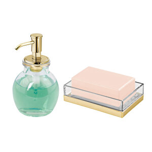 Oval Cam Sıvı Sabunluk Ve Akrilik Sabunluk 2'li Banyo Seti