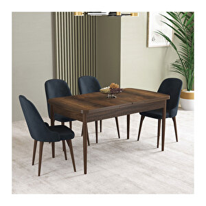 İkon Barok Desen 80x132 Mdf Açılabilir Mutfak Masası Takımı 4 Adet Sandalye Antrasit