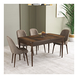 İkon Barok Desen 80x132 Mdf Açılabilir Mutfak Masası Takımı 4 Adet Sandalye Cappuccino