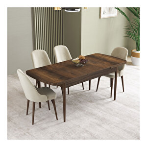 İkon Barok Desen 80x132 Mdf Açılabilir Mutfak Masası Takımı 4 Adet Sandalye Krem