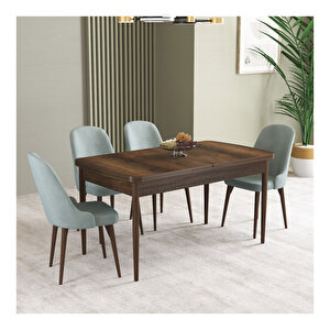 İkon Barok Desen 80x132 Mdf Açılabilir Mutfak Masası Takımı 4 Adet Sandalye Su Yeşili