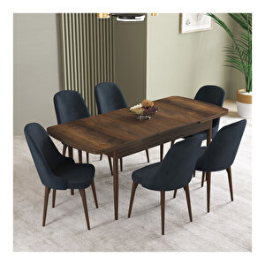 İkon Barok Desen 80x132 Mdf Açılabilir Mutfak Masası Takımı 6 Adet Sandalye Antrasit