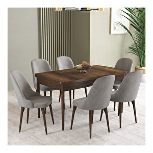 İkon Barok Desen 80x132 Mdf Açılabilir Mutfak Masası Takımı 6 Adet Sandalye Gri