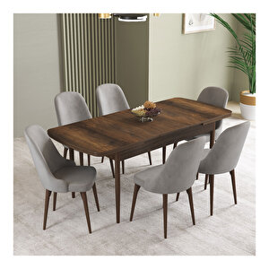 İkon Barok Desen 80x132 Mdf Açılabilir Mutfak Masası Takımı 6 Adet Sandalye Gri
