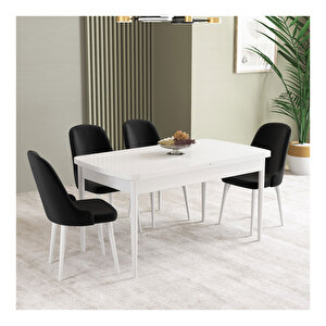 İkon Beyaz 80x132 Mdf Açılabilir Mutfak Masası Takımı 4 Adet Sandalye Siyah