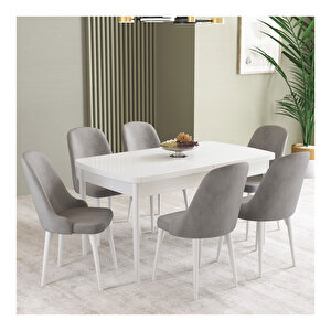 İkon Beyaz 80x132 Mdf Açılabilir Mutfak Masası Takımı 6 Adet Sandalye