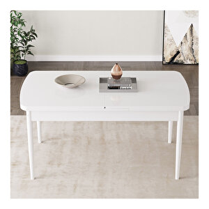 İkon Beyaz 80x132 Mdf Açılabilir Mutfak Masası Takımı 6 Adet Sandalye Gri