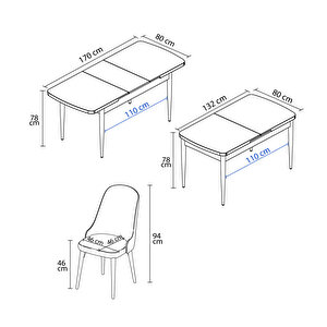 İkon Beyaz 80x132 Mdf Açılabilir Mutfak Masası Takımı 6 Adet Sandalye