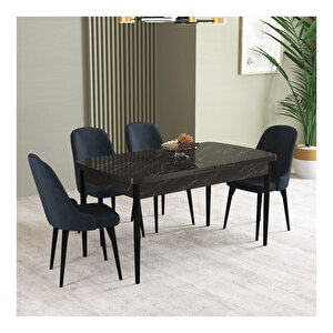 İkon Siyah Mermer Desen 80x132 Mdf Açılabilir Mutfak Masası Takımı 4 Adet Sandalye Antrasit