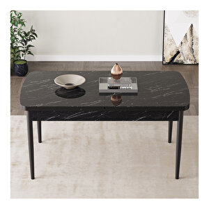 İkon Siyah Mermer Desen 80x132 Mdf Açılabilir Mutfak Masası Takımı 4 Adet Sandalye Kahve