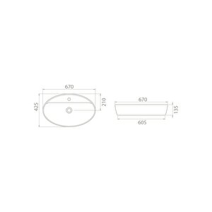 Cerastyle One Delikli Tezgah Üstü Lavabo 67x42 Cm