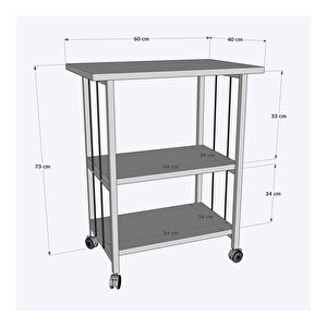 Üç Katlı Tekerli Çok Amaçlı Dolap Raflı Masa Byz