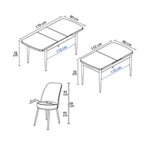 Fiona Siyah Mermer Desen 80x132 Mdf Açılabilir Mutfak Masası Takımı 6 Adet Sandalye