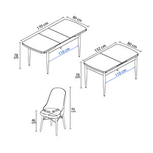 Ella Barok Desen 80x132 Mdf Açılabilir Mutfak Masası Takımı 6 Adet Sandalye