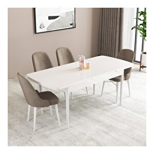 Ella Beyaz 80x132 Mdf Açılabilir Mutfak Masası Takımı 4 Adet Sandalye Cappucino