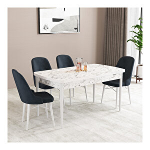 Ella Beyaz Mermer Desen 80x132 Mdf Açılabilir Mutfak Masası Takımı 4 Adet Sandalye Antrasit