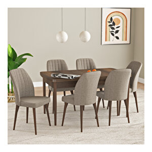 Laris Barok Desen 80x132 Mdf Açılabilir Mutfak Masası Takımı 6 Adet Sandalye Cappucino