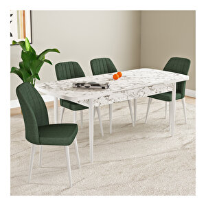 Laris Beyaz Mermer Desen 80x132 Mdf Açılabilir Mutfak Masası Takımı 4 Adet Sandalye Haki