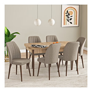 Laris Meşe Desen 80x132 Mdf Açılabilir Mutfak Masası Takımı 6 Adet Sandalye Cappucino