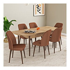 Laris Meşe Desen 80x132 Mdf Açılabilir Mutfak Masası Takımı 6 Adet Sandalye