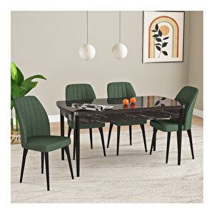 Laris Siyah Mermer Desen 80x132 Mdf Açılabilir Mutfak Masası Takımı 4 Adet Sandalye Haki