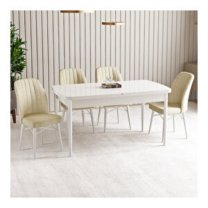 Vien Beyaz 80x132 Mdf Açılabilir Mutfak Masası Takımı 4 Adet Sandalye Krem