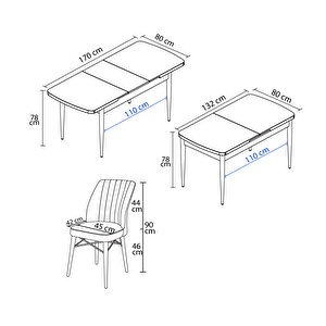 Vien Beyaz Mermer Desen 80x132 Mdf Açılabilir Mutfak Masası Takımı 6 Adet Sandalye