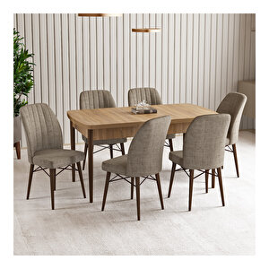 Vien Meşe Desen 80x132 Mdf Açılabilir Mutfak Masası Takımı 6 Adet Sandalye Cappucino