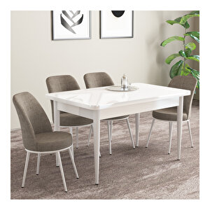 Life Beyaz 70x110 Sabit Mdf  Mutfak Masası Takımı 4 Adet Sandalye Cappucino