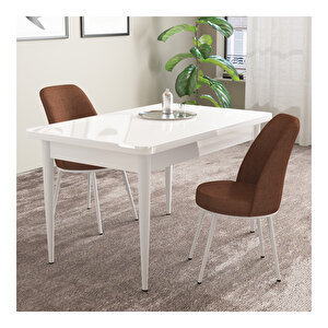 Life Beyaz 70x110 Sabit Mdf  Mutfak Masası Takımı 2 Adet Sandalye Kiremit