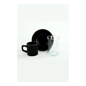Siyah Fileli Çay  / Kahve Takımı 18 Parça 6 Kişilik