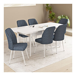 Daisy Beyaz 70x114 Mdf Açılabilir Mutfak Masası Takımı 6 Adet Sandalye Antrasit