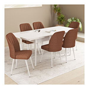 Daisy Beyaz 70x114 Mdf Açılabilir Mutfak Masası Takımı 6 Adet Sandalye Kiremit