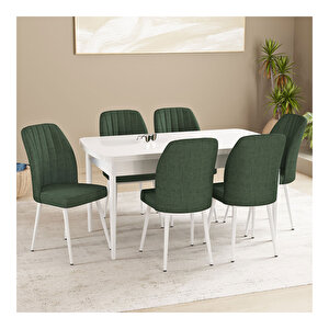 Daisy Beyaz 70x114 Mdf Açılabilir Mutfak Masası Takımı 6 Adet Sandalye Haki