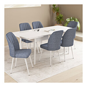 Daisy Beyaz 70x114 Mdf Açılabilir Mutfak Masası Takımı 6 Adet Sandalye Füme