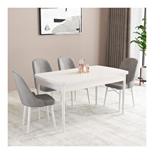 Elizya Beyaz 70x114 Mdf Açılabilir Mutfak Masası Takımı 4 Adet Sandalye Gri