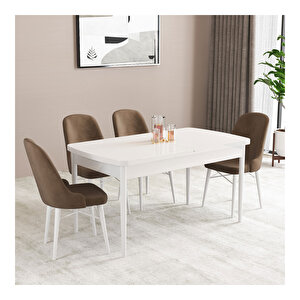 Elizya Beyaz 70x114 Mdf Açılabilir Mutfak Masası Takımı 4 Adet Sandalye Kahve