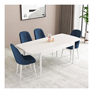 Elizya Beyaz 70x114 Mdf Açılabilir Mutfak Masası Takımı 4 Adet Sandalye Lacivert