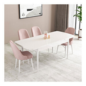 Elizya Beyaz 70x114 Mdf Açılabilir Mutfak Masası Takımı 4 Adet Sandalye Pembe
