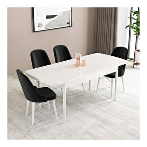 Elizya Beyaz 70x114 Mdf Açılabilir Mutfak Masası Takımı 4 Adet Sandalye Siyah