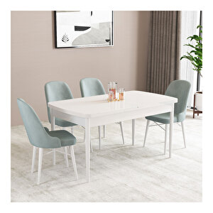 Elizya Beyaz 70x114 Mdf Açılabilir Mutfak Masası Takımı 4 Adet Sandalye Su Yeşili